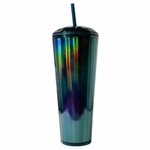 NWT Starbucks Ocean Kaleidoscope Iridescent Domed Lid Venti Cold Cup Blue Green - Picture 4 of 9